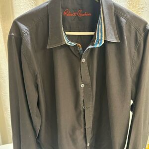 Robert Graham Men's Dark Gray Shirt with Striped Collar